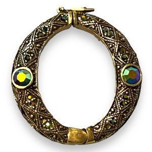 Heidi Daus Necklace Enhancer Pendant Clasp Gold Blue Green AB Crystals Signed